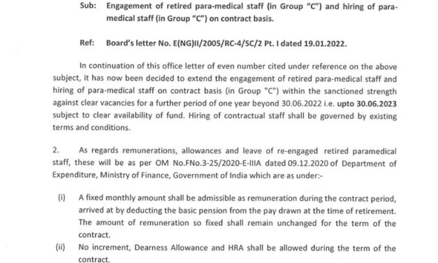 Engagement of Retired Para-medica l staff (in Group ‘Ç’) and hiring of Para-medical staff (in Group ‘Ç’) on Contract basis