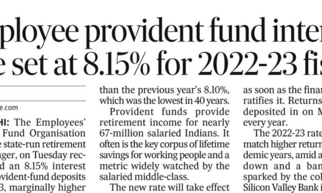 Employee provident fund interest rate set at 8.15% for 2022-23 fiscal
