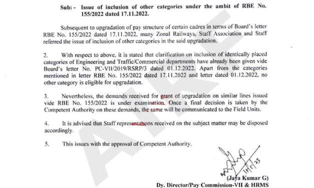 Issue of inclusion of other categories under the ambit of RBE No. 155/2022 dated 17.11.2022