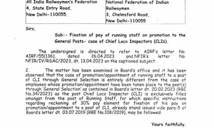 Fixation of pay of running staff on promotion to the General Posts- case of Chief Loco Inspectors (CLIs)