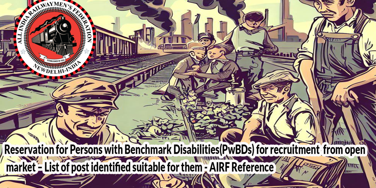 Reservation for Persons with Benchmark Disabilities(PwBDs) for recruitment  from open market – List of post identified suitable for them – Reg