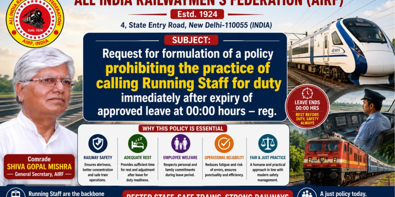 Request for formulation of a policy prohibiting the practice of calling Running Staff for duty immediately after expiry of approved leave at 00:00 hours – reg.