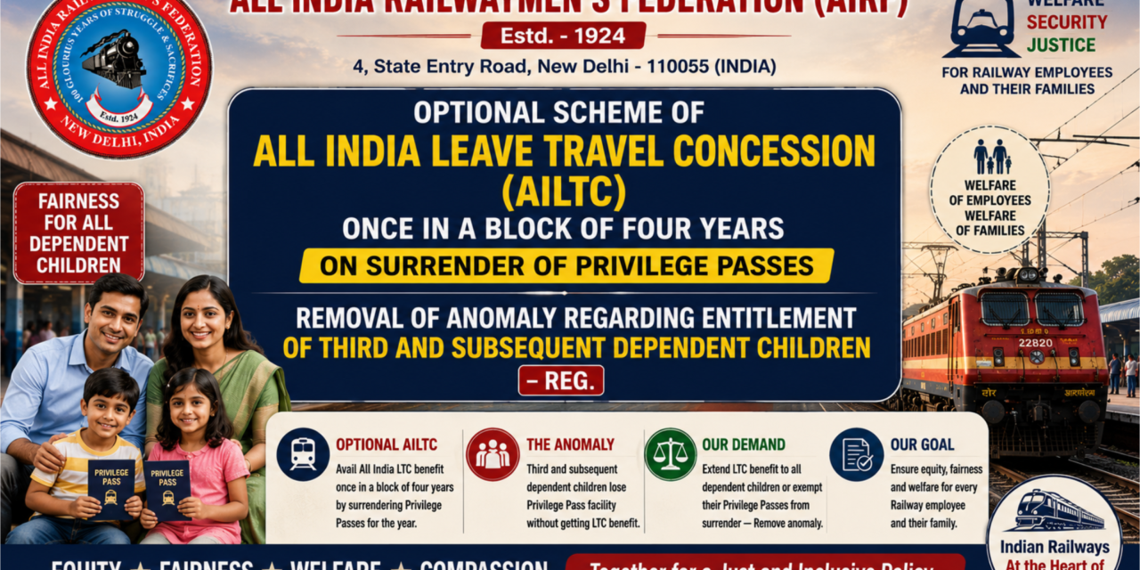 Optional Scheme of All India Leave Travel Concession (AILTC) once in a Block of Four Years on Surrender of Privilege Passes – Removal of anomaly regarding entitlement of third and    dependent children – Reg.