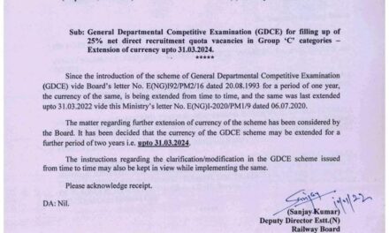General Departmental Competitive Examination for filing up of vacancies in Group C. RBE No. 02/2022