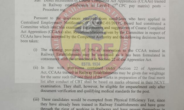 Direct recruitment of course completed Act Apprentices in Railways RBE 51/2022