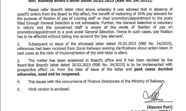 Fixation of pay of Running staff on promotion to the ‘General Posts clarifications – reg