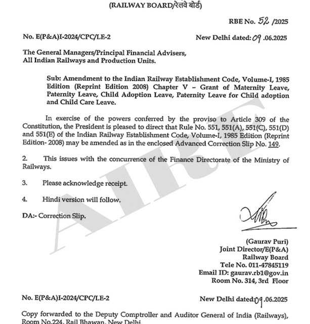 Grant of Maternity Leave, Paternity Leave, Child Adoption Leave, Paternity Leave for Child adoption and Child Care Leave