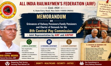 Memorandum on Grievances of Railway Pensioners/Family Pensioners and Charter of Demands for the 8th Central Pay Commission – Joint Representation by AIRF and AIRPWF.