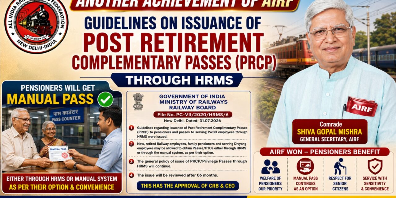 Guidelines on issuance of Post Retirement Complementary Passes (PRCP) through HRMS