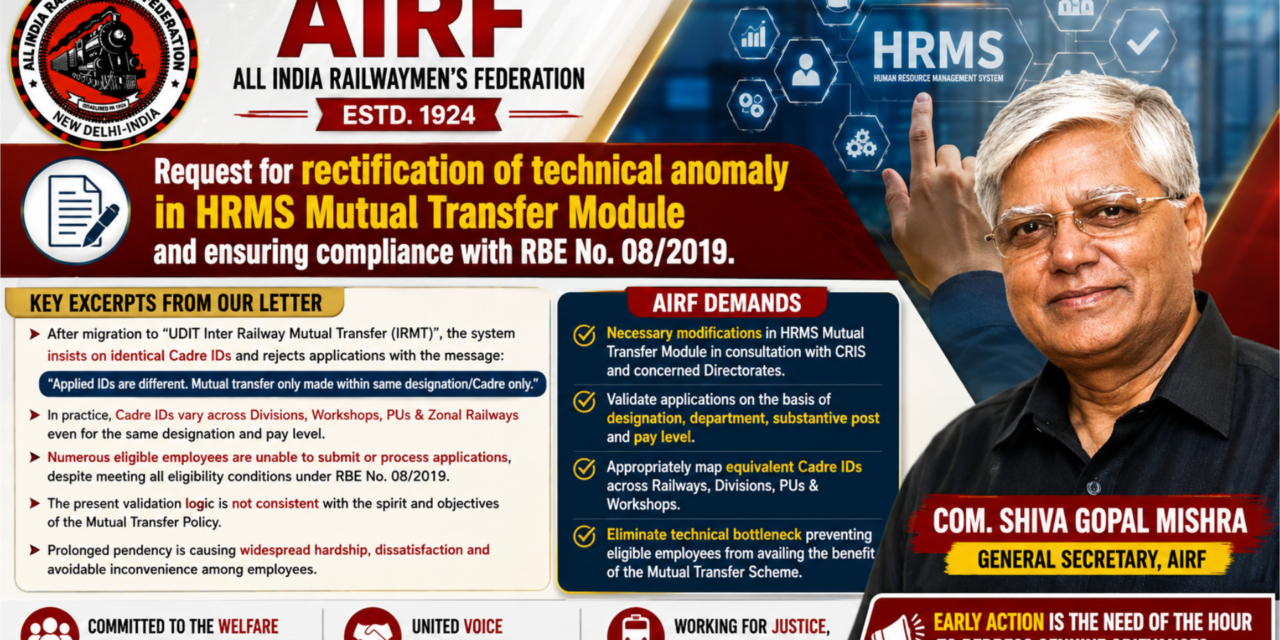 Rectification of technical anomaly in HRMS Mutual Transfer Module and ensuring compliance with RBE No. 08/2019.