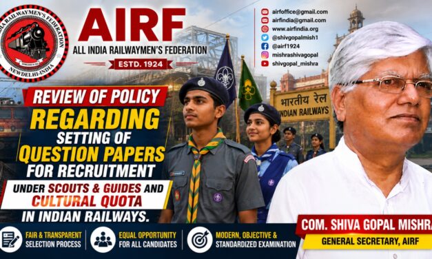 Review of policy regarding setting of question papers for recruitment under Scouts & Guides and Cultural Quota in Indian Railways.