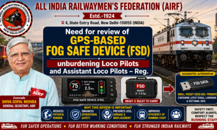 Need for review of GPS-based Fog Safe Device (FSD) unburdening Loco Pilots and Assistant Loco Pilots – Reg.
