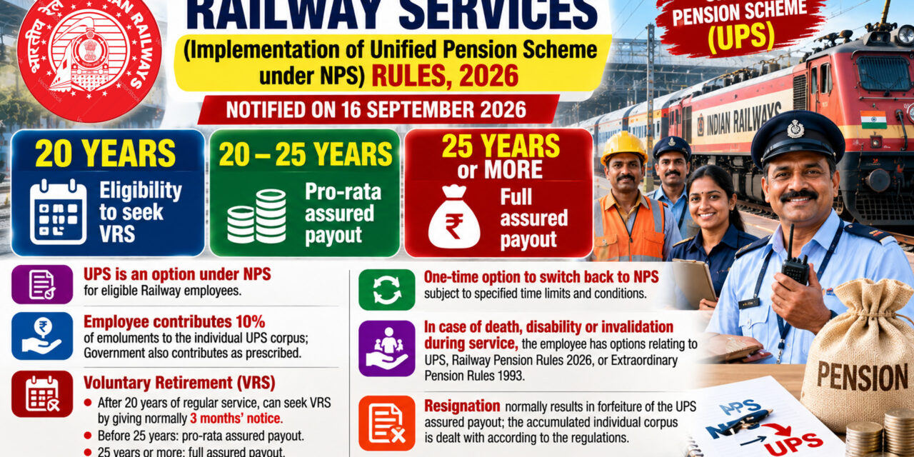 Railway Notifies fresh UPS Rules 2026- RBE 75/2026